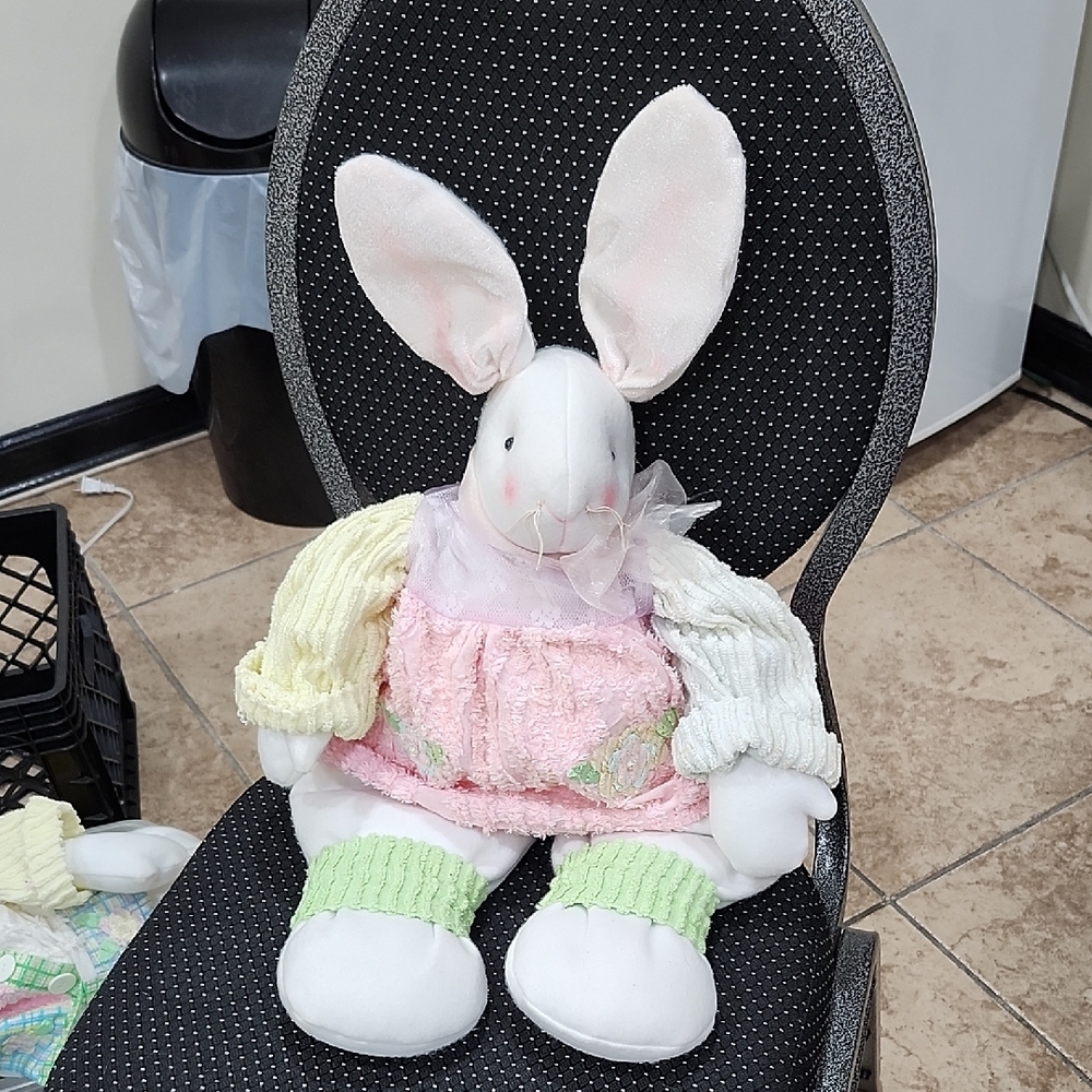 VINTAGE PLUSH EASTER BUNNY IN A PRETTY PASTEL OUTFIT